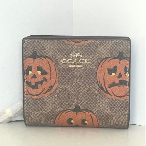 Coach wallet with pumpkin design on a white background