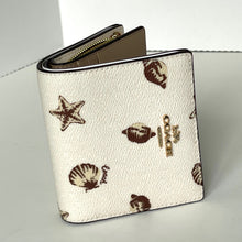 Load image into Gallery viewer, Coach Snap Wallet ID Shell Print CBO73 White Brown Small Billfold ORGPKG Charm