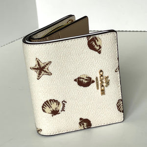 Coach Snap Wallet ID Shell Print CBO73 White Brown Small Billfold ORGPKG Charm