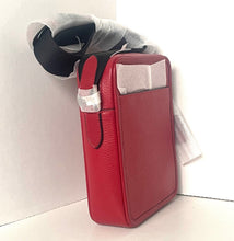 Load image into Gallery viewer, Red leather wallet with a silver buckle on a white background