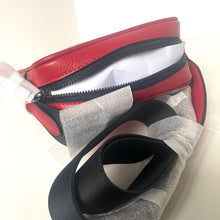 Load image into Gallery viewer, Red and gray sandal with a black zipper on a white background