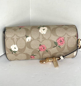 Coach Sunglass Case Floral Beige Turnlock Signature Canvas Leather Bag Clip CU284