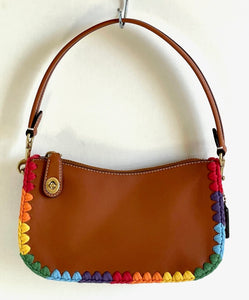 Coach Swinger 20 Rainbow Crochet Shoulder Bag Pride Brown Leather CJ785