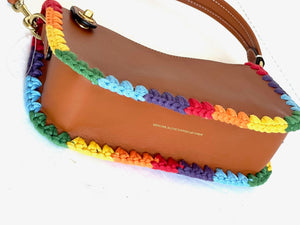 Coach Swinger 20 Rainbow Crochet Shoulder Bag Pride Brown Leather CJ785