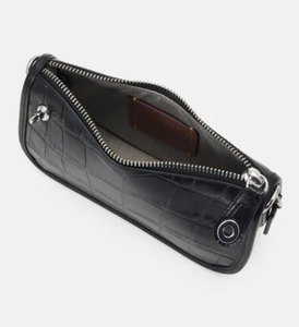 Coach Swinger Bag 20 Croc Embossed Leather Black Shoulder Bag 80s CP024