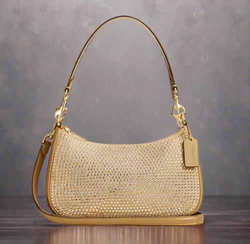 Coach Teri Crossbody Bag Gold Leather Crystal  CV937 Shoulder Bag Glam