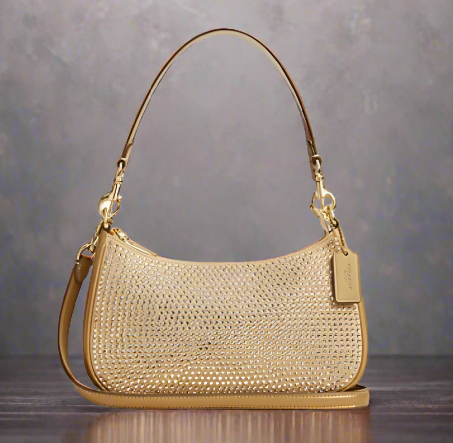 Coach Teri Crossbody Bag Gold Leather Crystal  CV937 Shoulder Bag Glam