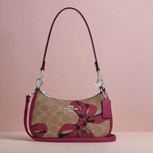 Load image into Gallery viewer, Coach Teri Mini Crossbody Bag Brown Signature Canvas Red Bow Print CY733