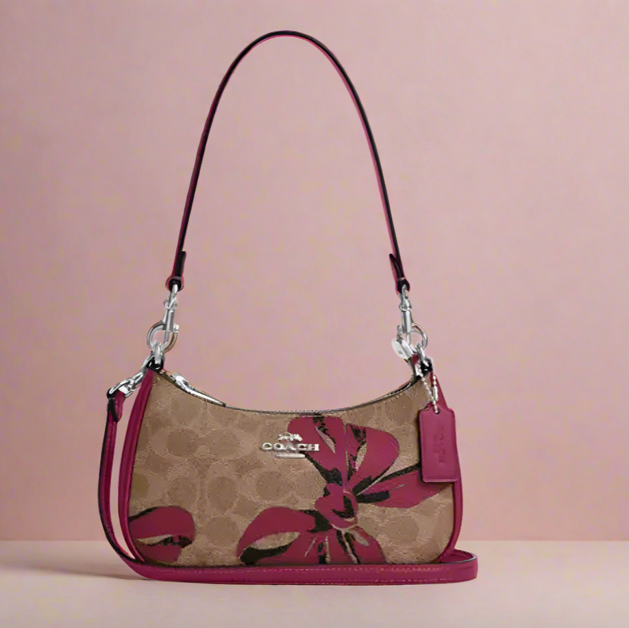 Coach Teri Mini Crossbody Bag Brown Signature Canvas Red Bow Print CY733