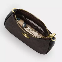 Load image into Gallery viewer, Coach Teri Mini Crossbody Bag Brown Signature Canvas Black Bow Print CY733