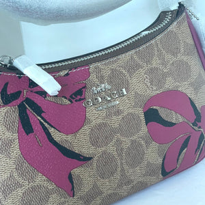 Coach Teri Mini Crossbody Bag Brown Signature Canvas Red Bow Print CY733