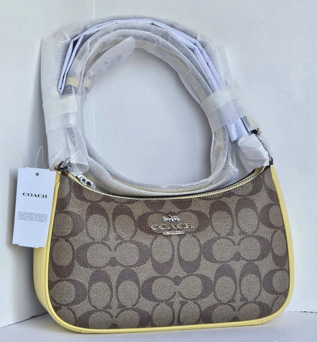 Coach Teri Shoulder Bag CA548 Brown Signature Canvas Yellow Crossbody