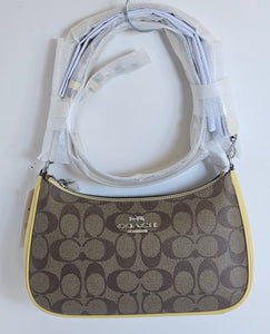 Coach Teri Shoulder Bag CA548 Brown Signature Canvas Yellow Crossbody