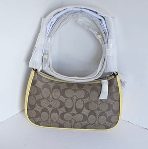 Coach Teri Shoulder Bag CA548 Brown Signature Canvas Yellow Crossbody