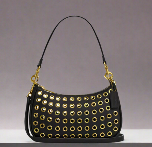 Coach Teri Shoulder Bag  Gold Grommet Black Leather CY646 Crossbody ORGPKG