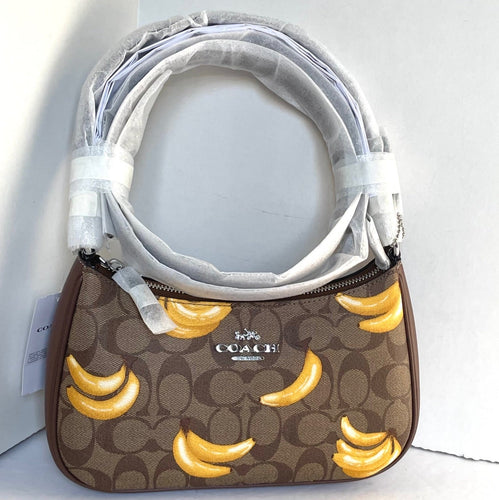 Coach Teri Shoulder Bag Signature Canvas Banana Print Brown Crossbody ORGPKG