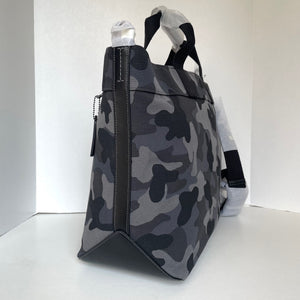 Coach Tote 38 CY805 Large Gray Camo Canvas Leather Carryall Shoulder Bag