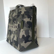 Load image into Gallery viewer, Coach Tote 38 CY805 Large Green Camo Canvas Leather Carryall Shoulder Bag