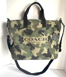 Coach Tote 38 Camo Print Large Canvas Leather Carry-All Shoulder Bag CL396