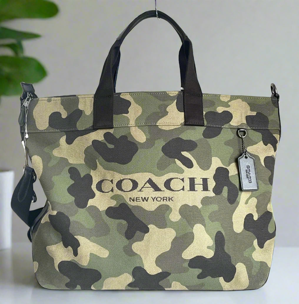 Coach Tote 38 Camo Large Tote Canvas Leather Carry-All