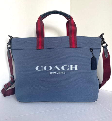 Coach Tote Bag 38 Shoulder Bag Blue Canvas Leather CJ486 Medium Zip Top