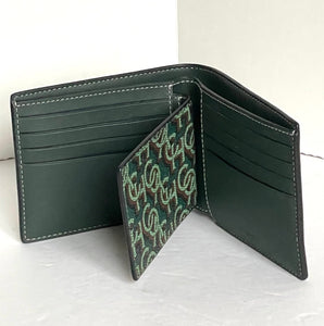 Coach Wallet 3 In 1 Mens CF134 Large Green Monogram Billfold ID 2 Piece Removable