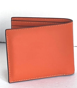 Coach Wallet 3 In 1 Mens CH084 Large Orange Leather Billfold ID 2 Piece Removable