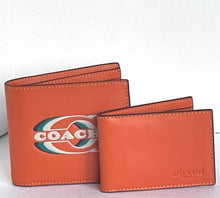 Load image into Gallery viewer, Coach Wallet 3 In 1 Mens CH084 Large Orange Leather Billfold ID 2 Piece Removable