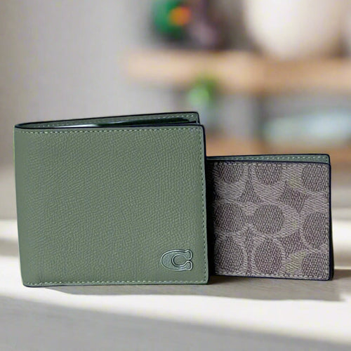 Coach Wallet 3 In 1 Mens Large Moss Leather Billfold ID Double Billfold CJ880 ORGPKG