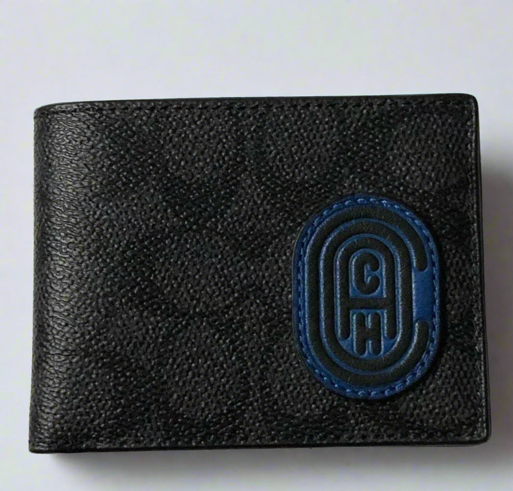 Coach Retro Patch Billfold Slim Wallet Mens Black 69218 Signature