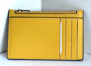 Coach Wallet Mens Yellow Card Case Leather Slim Zip Trompe L'oeil Print CH130