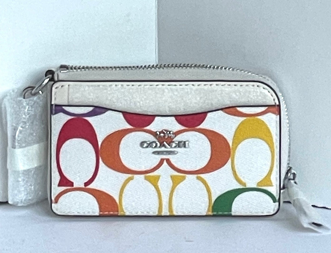 Coach Wallet Multifunction Card Case White Rainbow Pride Leather Keyring CJ658