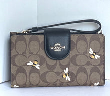 Load image into Gallery viewer, Coach Wallet Tech Wristlet Bee Signature Canvas Womens Leather Brown C8676