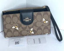 Load image into Gallery viewer, Coach Wallet Tech Wristlet Bee Signature Canvas Womens Leather Brown C8676