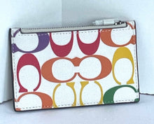 Load image into Gallery viewer, Coach Wallet Zip Card Case ID Mens C9862 White Leather Rainbow Signature Canvas Pride