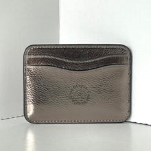 Load image into Gallery viewer, Metallic silver cardholder with brand logo on a white background