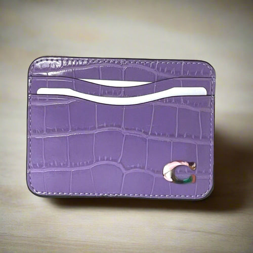 Coach Wavy Card Case Purple Croc Embossed Coachtopia Leather Slim CT386