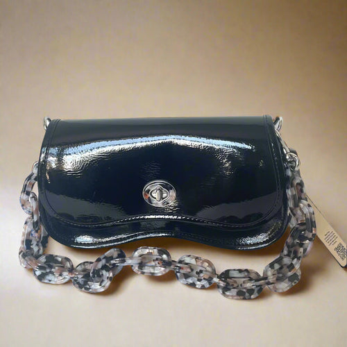 Coach Wavy Dinky Bag Crinkle Patent Coachtopia Leather Black CQ056 Crossbody