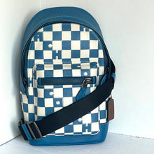 Load image into Gallery viewer, Coach West Pack Checkerboard Blue Canvas Leather Sling Shoulder Bag CR294