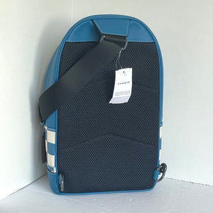 Coach West Pack Checkerboard Blue Canvas Leather Sling Shoulder Bag CR294