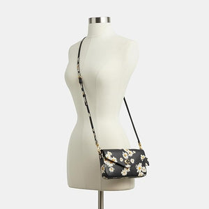 Coach Wyn Crossbody Bag Envelope Clutch Black Leather Daisy Floral CS017