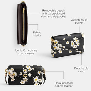 Coach Wyn Crossbody Bag Envelope Clutch Black Leather Daisy Floral CS017