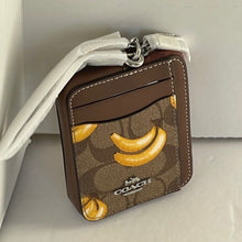 Load image into Gallery viewer, Coach Zip Card Case Banana CR833 ID Wallet Brown Canvas Leather Chain Strap