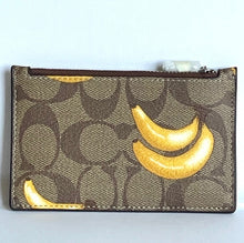 Load image into Gallery viewer, Coach Zip Card Case CR410 Signature Canvas Banana Print Leather Brown Wallet