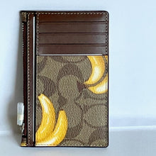 Load image into Gallery viewer, Coach Banana Print Zip Card Case Leather Brown Wallet CR410 Signature Canvas