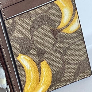 Coach Banana Print Zip Card Case Leather Brown Wallet CR410 Signature Canvas