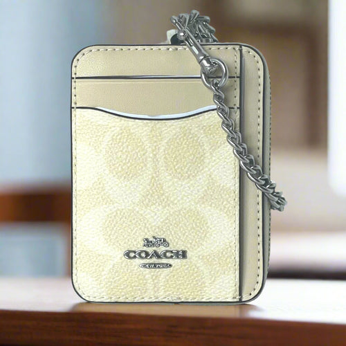 Coach Zip Card Case CW883 ID Wallet Yellow Signature Canvas Chain Strap ORGPKG