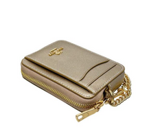 Load image into Gallery viewer, Coach Zip Card Case CW890 ID Wallet Champagne Gold Leather Chain Strap