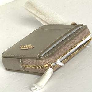 Coach Zip Card Case CW890 ID Wallet Champagne Gold Leather Chain Strap