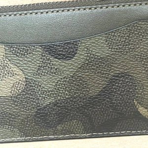Coach Zip Card Case Camo Wallet Green Leather Expandable CZ010 D Ring ORGPKG